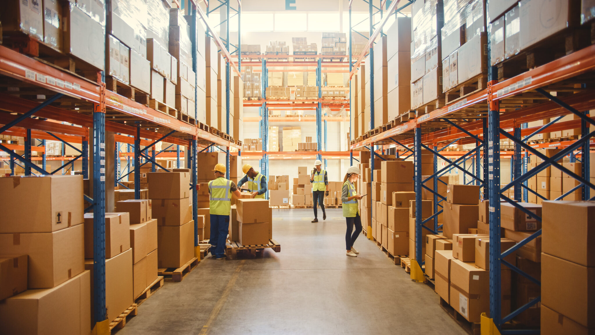 Warehouse See how Warehouse Space Optimization can Revolutionize Operations, illustrated by this busy yet organized warehouse.