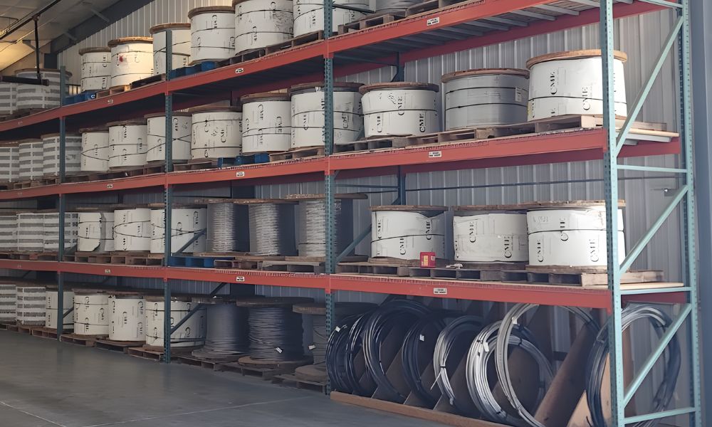 Warehouse A large, bright warehouse with orange and silver pallet racking stores diverse inventory. Avoid common pallet rack protection mistakes to ensure safety and efficiency.