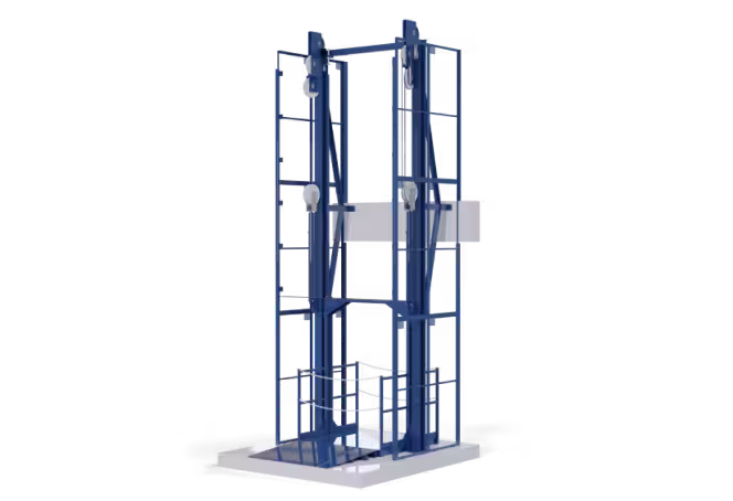 Hydraulic VRC lift for heavy pallet transfer on mezzanine