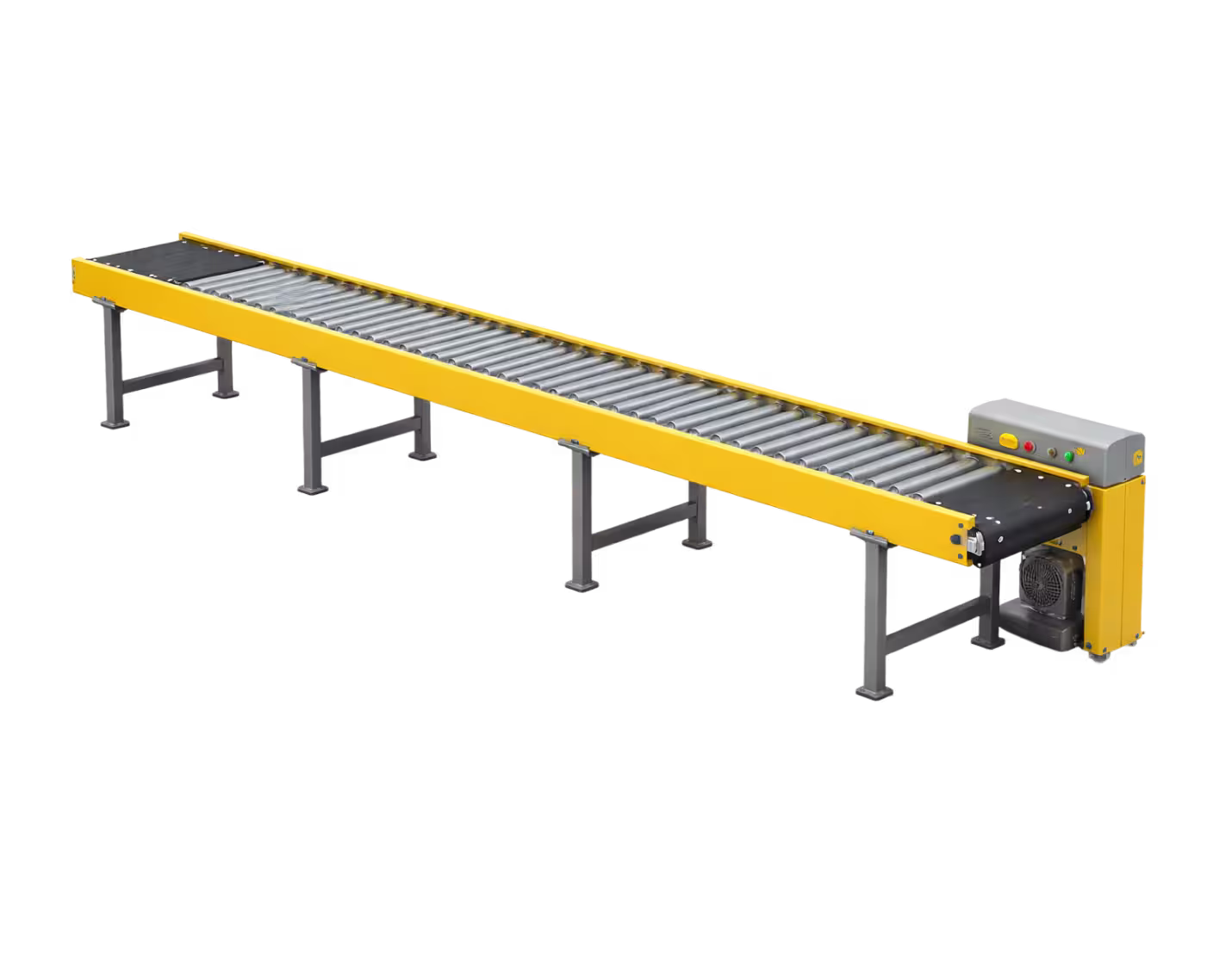 Roller bed belt conveyor moving cartons and totes in Midwest distribution center