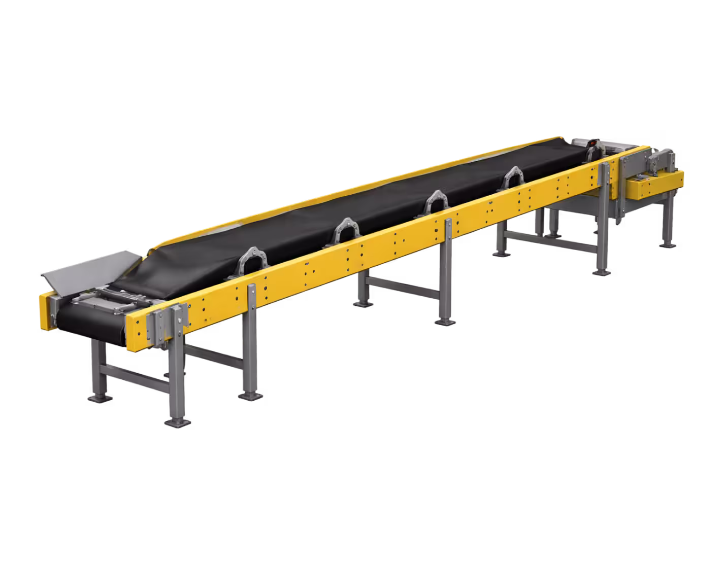 Heavy-duty pallet belt conveyor system handling full pallet loads in manufacturing facility