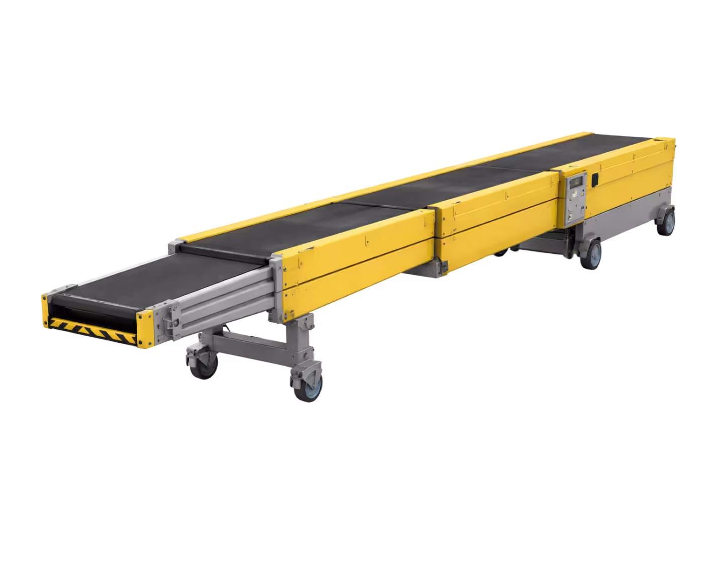 Flexible expandable belt conveyor system for truck loading dock operations