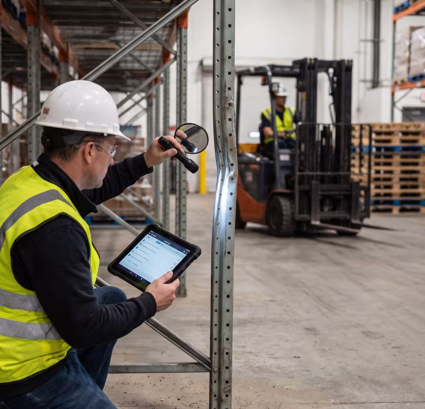 Warehouse rollout rack system with pull-out trays for heavy item storage and manual access